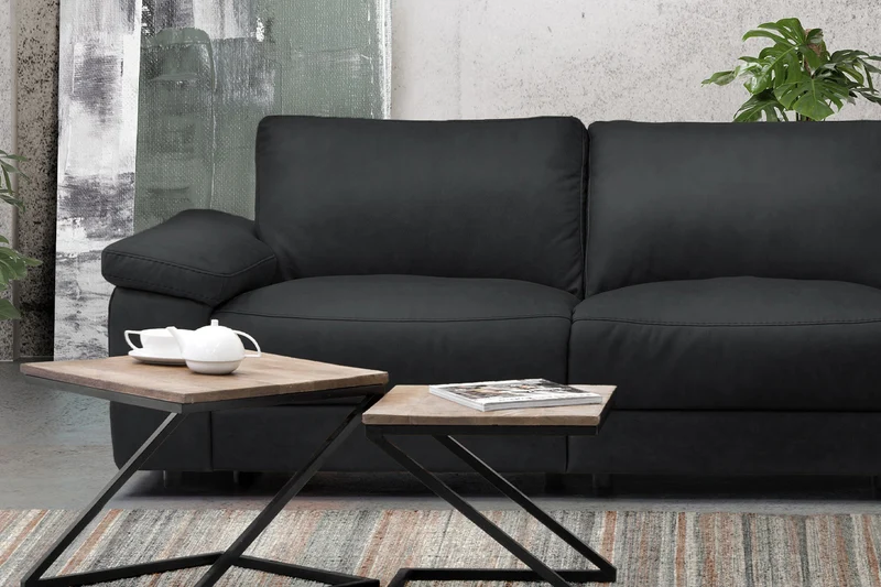 KAWOLA Sofa LOLA Ecksofa Leder schwarz mit motorischer Relaxfunktion
