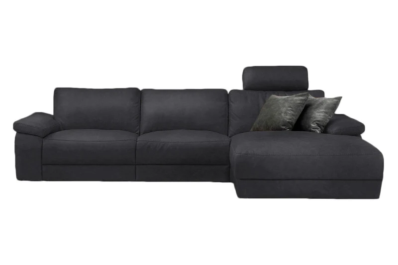 KAWOLA Sofa LOLA Ecksofa Leder schwarz mit motorischer Relaxfunktion