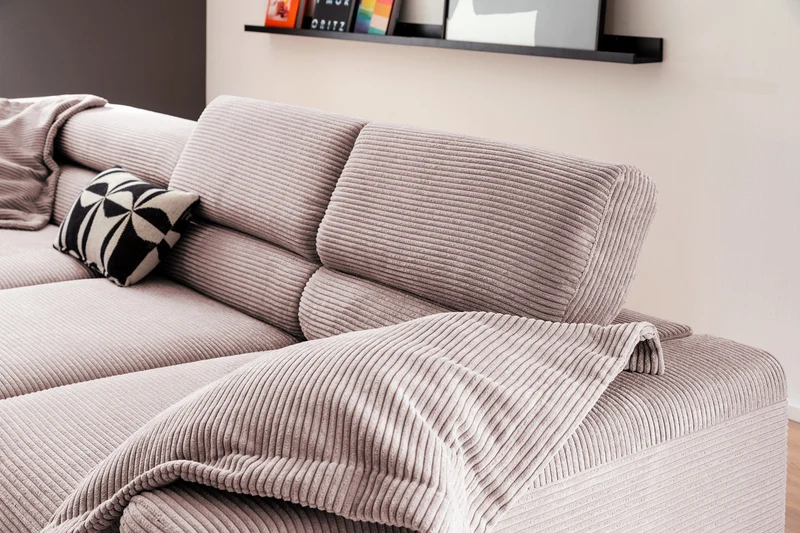 KAWOLA Sofa DELIA Ecksofa Cord rosa