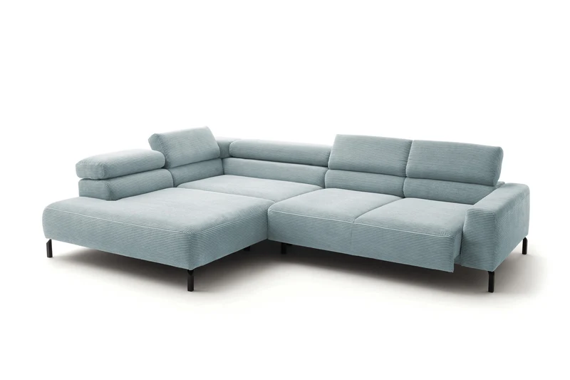 KAWOLA Sofa DELIA Ecksofa Cord hellblau