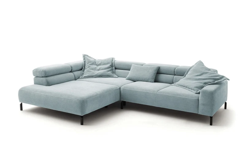 KAWOLA Sofa DELIA Ecksofa Cord hellblau