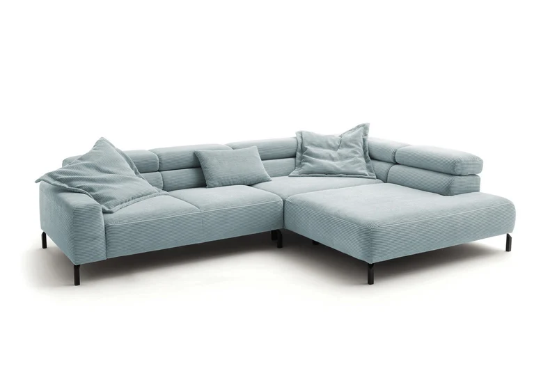 KAWOLA Sofa DELIA Ecksofa Cord hellblau