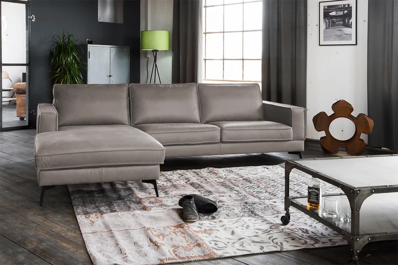 KAWOLA Sofa BLOOM Ecksofa Leder hellgrau