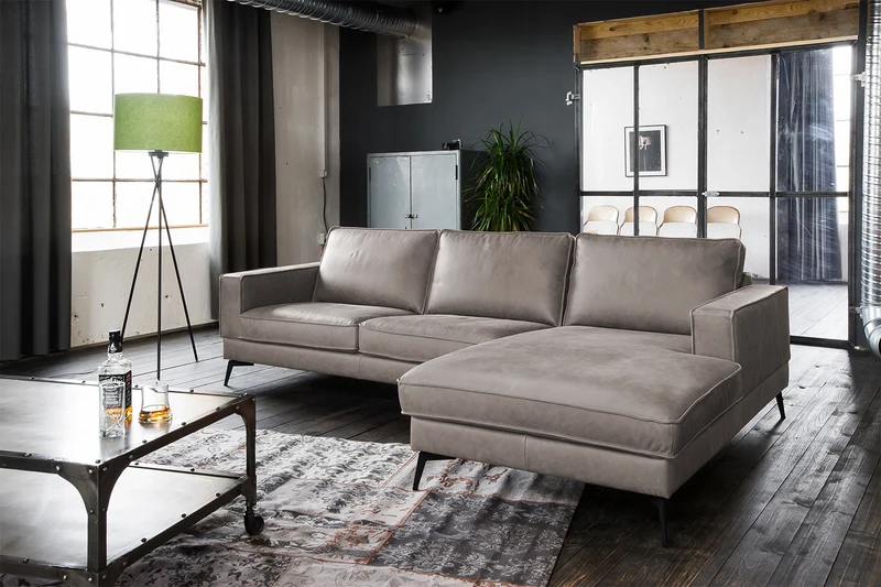 KAWOLA Sofa BLOOM Ecksofa Leder hellgrau