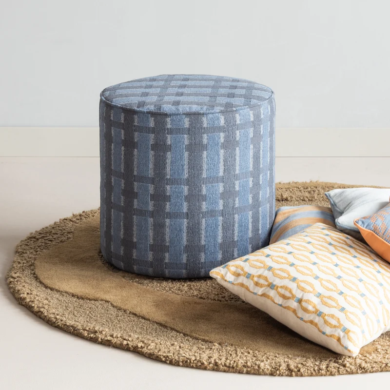 Sarli hocker hoch rautenmuster chenille grau/blau