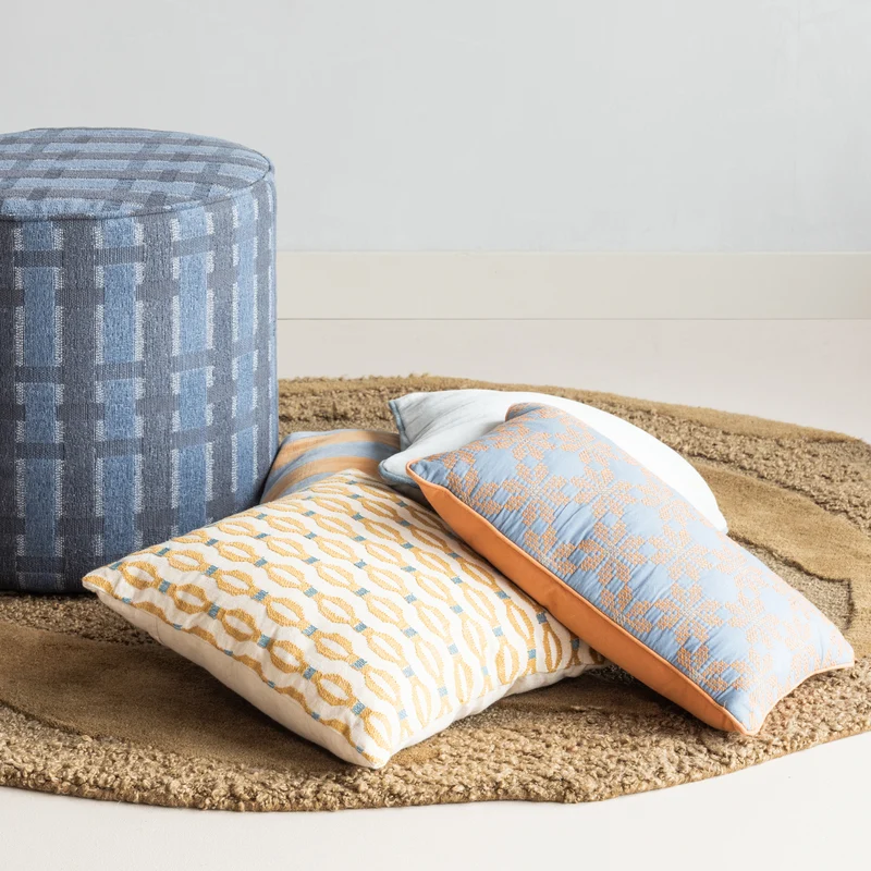 Sarli hocker hoch rautenmuster chenille grau/blau
