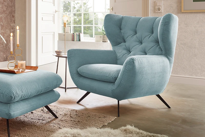 KAWOLA Sessel CHARME Hochlehnsessel Cord hellblau