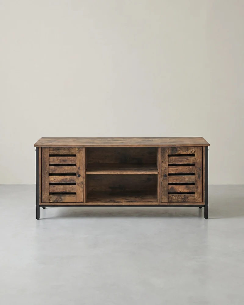 Vintage-TV-Schrank mit Lamellentüren - Fernsehschrank mit Stauraum - verstellbares Regal