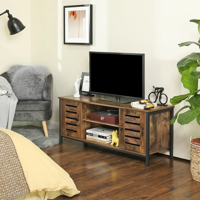 Vintage-TV-Schrank mit Lamellentüren - Fernsehschrank mit Stauraum - verstellbares Regal
