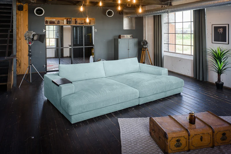 KAWOLA Big Sofa MADELINE Cord hellblau