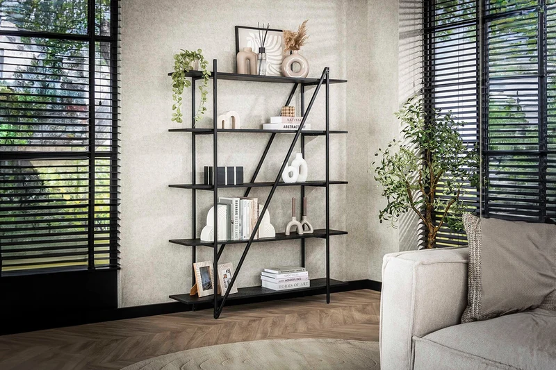 KAWOLA Wandregal PEARA 140 cm MDF-Holz schwarz 5 Stufig