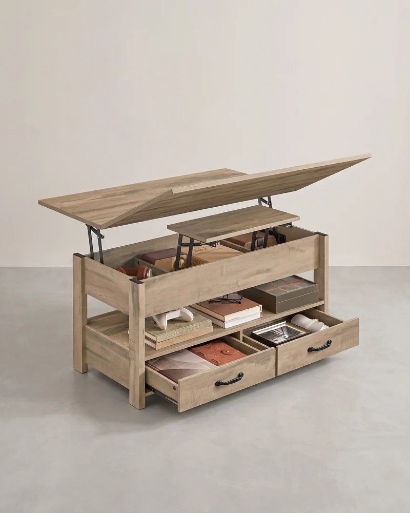 Couchtisch mit Klappplatte und verstecktem Stauraum – Multifunktional, verstellbar und modernes Design – 100 cm breit