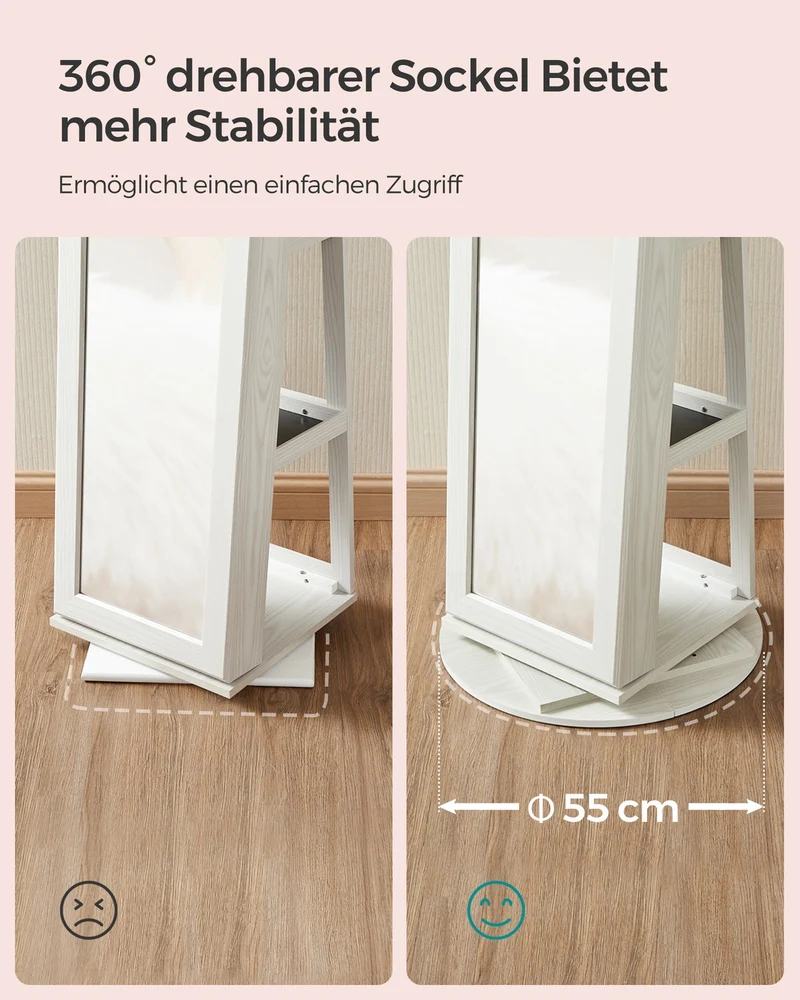 Stehender, 360° drehbarer Schmuckspiegelschrank mit Schloss