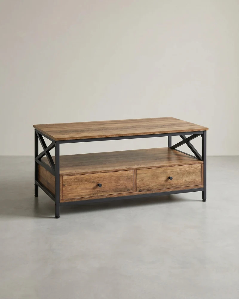 Couchtisch mit 2 Schubladen - Verstellbare Beine - 100 cm breit