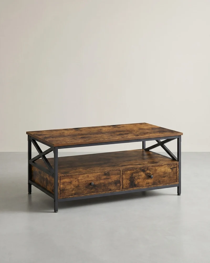 Couchtisch mit 2 Schubladen - Verstellbare Beine - 100 cm breit