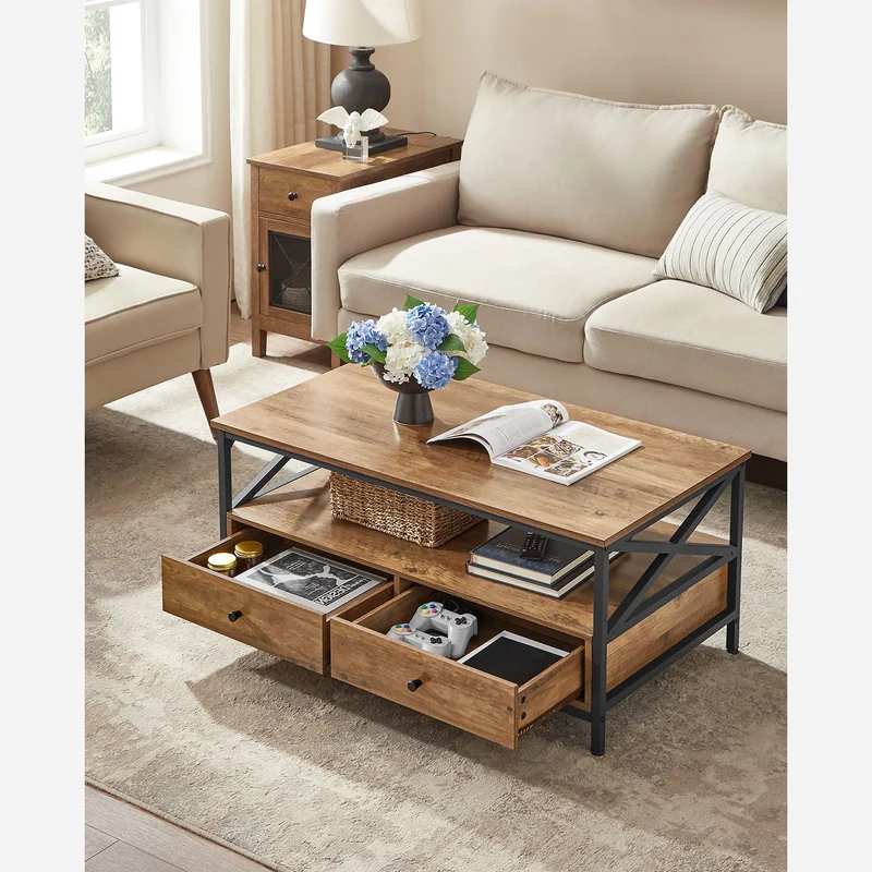 Couchtisch mit 2 Schubladen - Verstellbare Beine - 100 cm breit