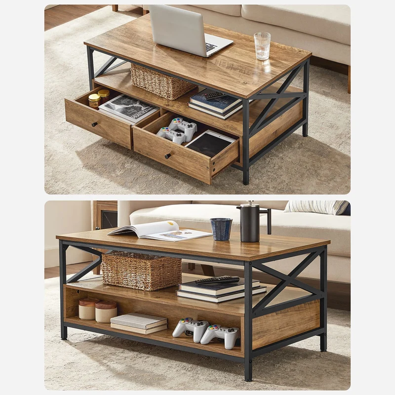 Couchtisch mit 2 Schubladen - Verstellbare Beine - 100 cm breit