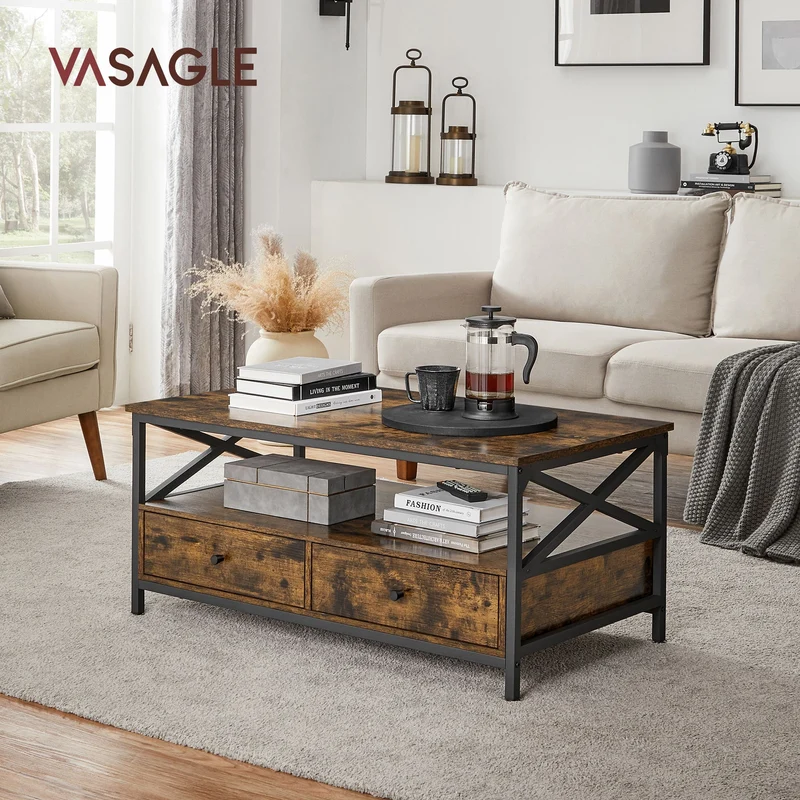 Couchtisch mit 2 Schubladen - Verstellbare Beine - 100 cm breit