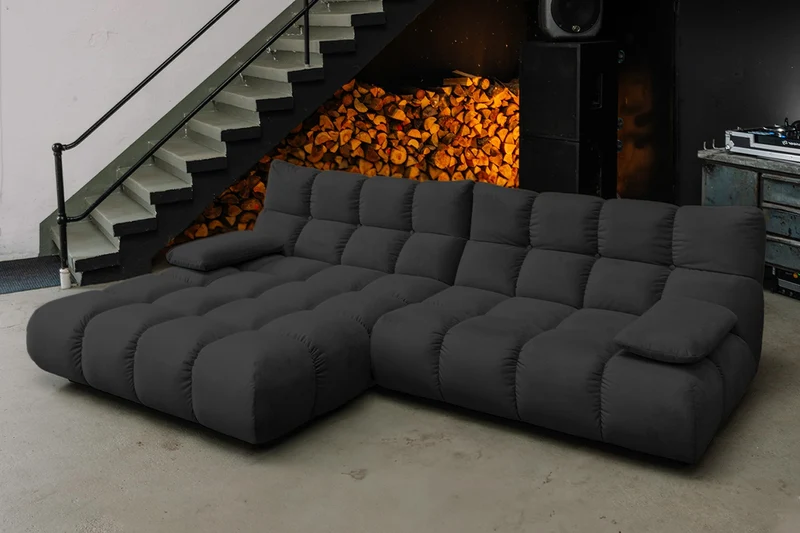 KAWOLA Sofa VIVIEN Ecksofa Velvet schwarz