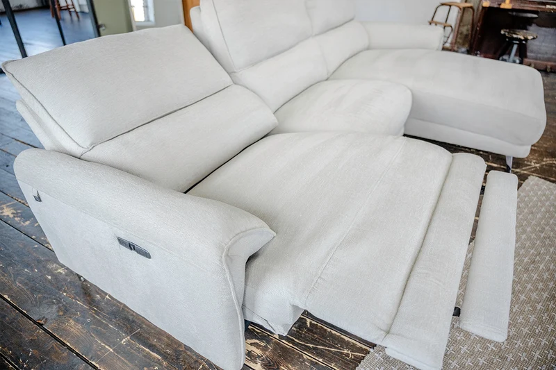 KAWOLA Sofa ADRIANA Ecksofa mit Relaxfunktion Stoff hellgrau