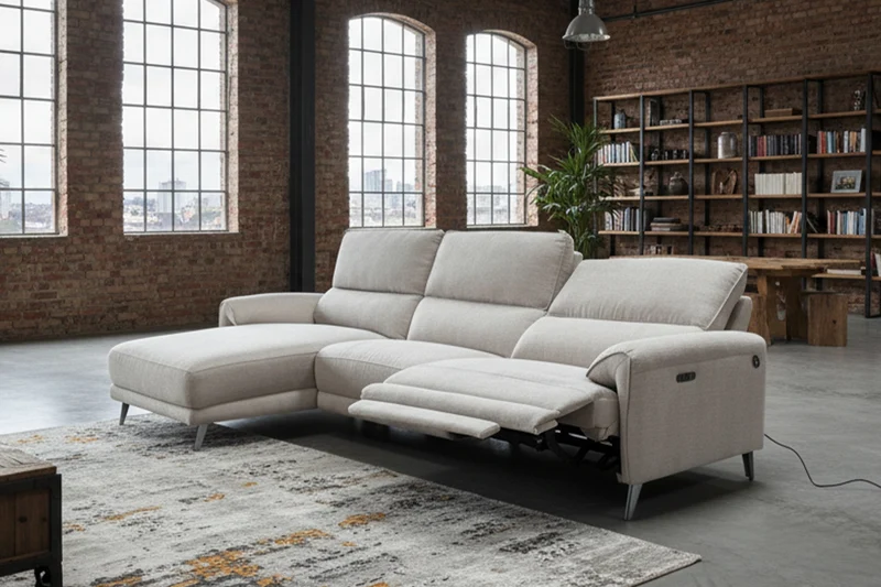 KAWOLA Sofa ADRIANA Ecksofa mit Relaxfunktion Stoff hellgrau