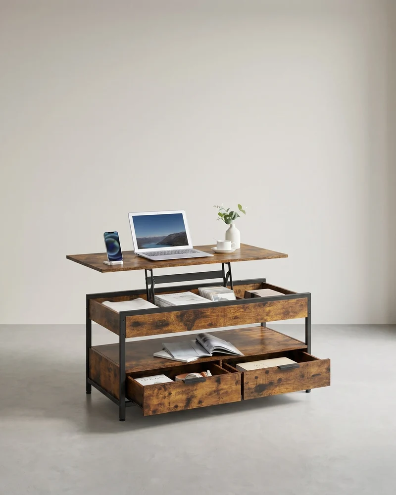 Couchtisch mit verstellbarer Tischplatte – Industriedesign – 100 cm breit – mit Stauraum
