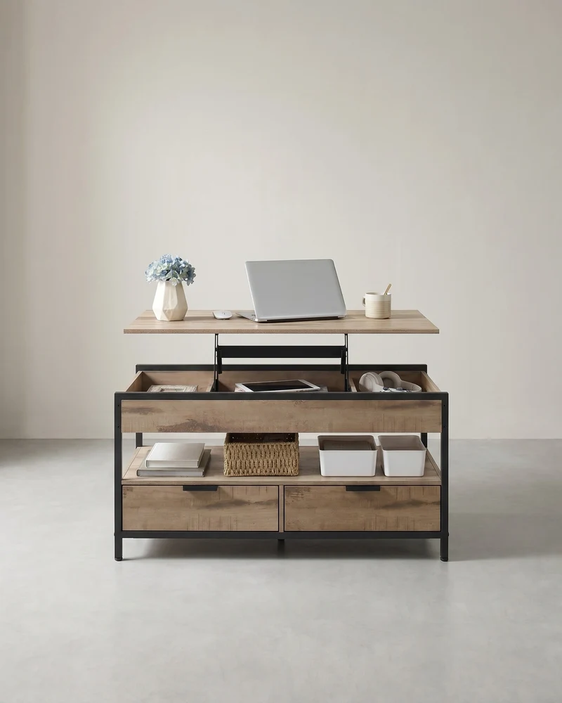 Couchtisch mit verstellbarer Tischplatte – Industriedesign – 100 cm breit – mit Stauraum