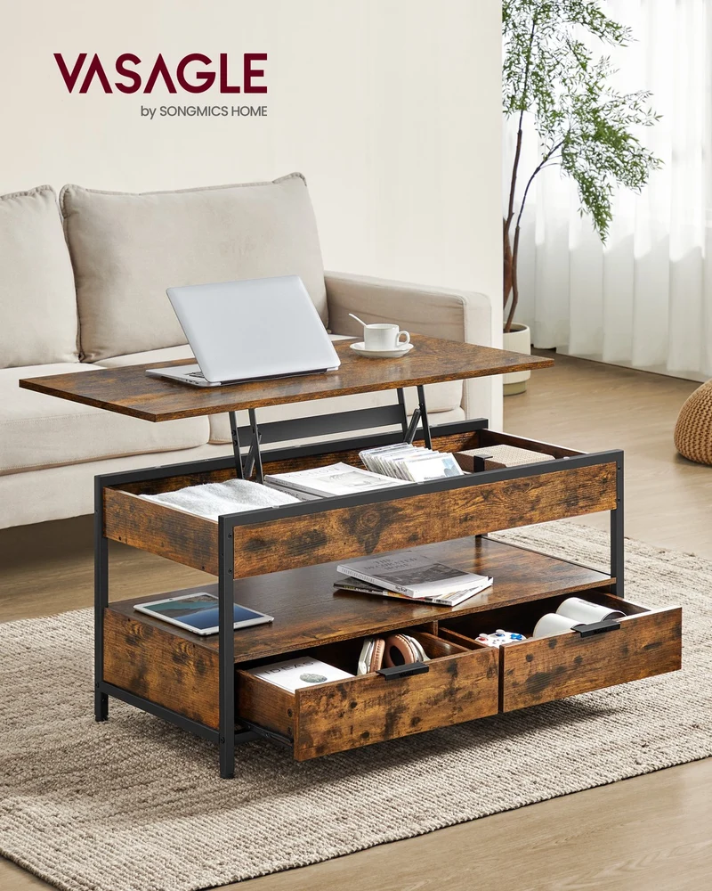 Couchtisch mit verstellbarer Tischplatte – Industriedesign – 100 cm breit – mit Stauraum