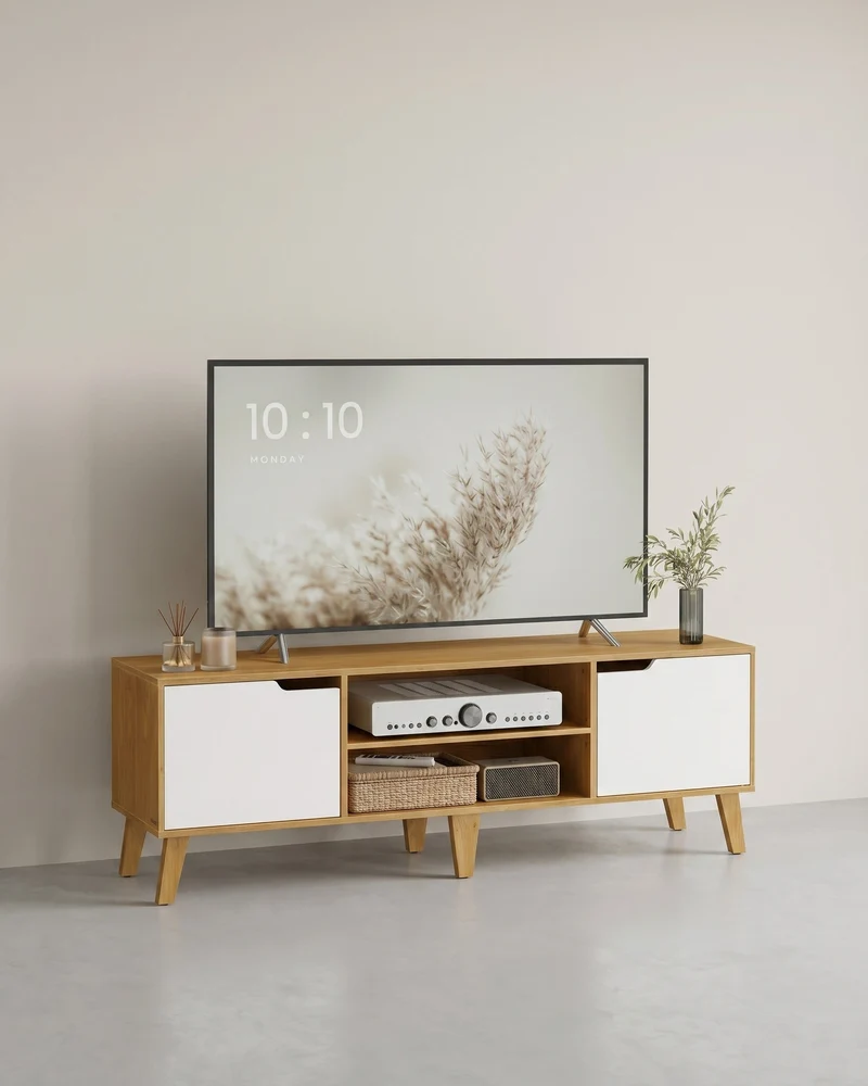 TV-Schrank bis 65 Zoll – skandinavisches Design – mit Stauraum und Kabelmanagement