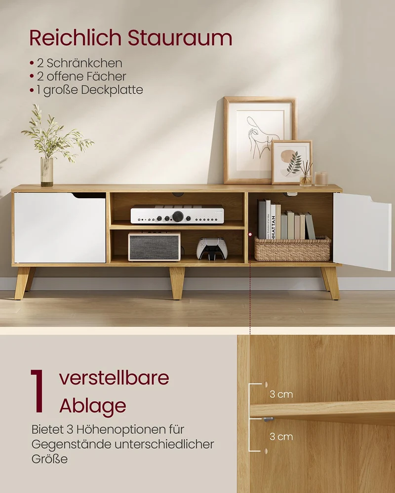 TV-Schrank bis 65 Zoll – skandinavisches Design – mit Stauraum und Kabelmanagement