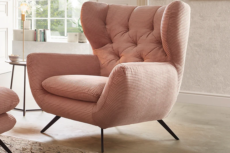 KAWOLA Sessel CHARME Hochlehnsessel Cord rosa
