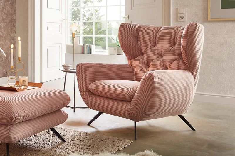 KAWOLA Sessel CHARME Hochlehnsessel Cord rosa