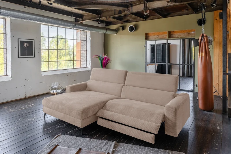 KAWOLA Sofa LAISKA Ecksofa Relaxfunktion teilmotorisch Cord taupe
