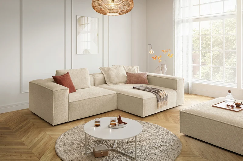KAWOLA Sofa CARMO Ecksofa Stoff beige