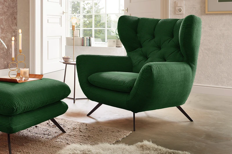 KAWOLA Sessel CHARME Hochlehnsessel Cord smaragd
