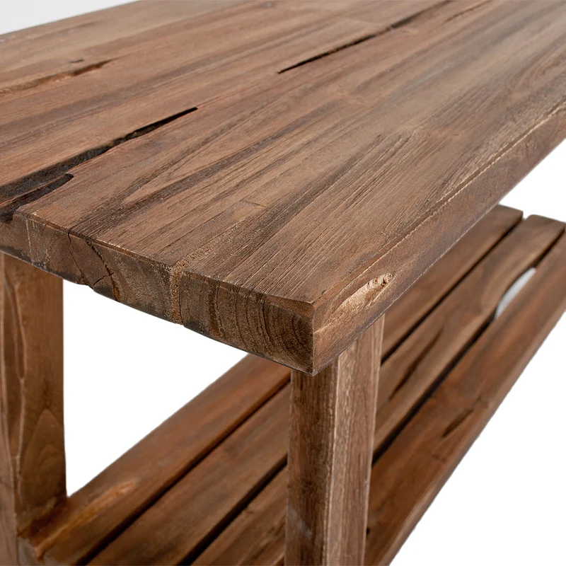 Massivholz Bank mit Ablage GENIUS 90cm Antik-Natural Schuhregal