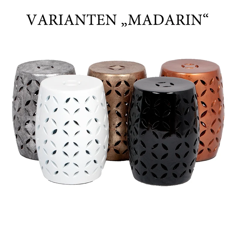 Terracotta Beistellisch MADARIN Farbe Weiß H40cm Hocker