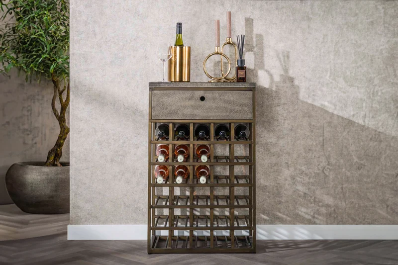 KAWOLA Weinschrank BALZAR Metall bronze 1 Schublade