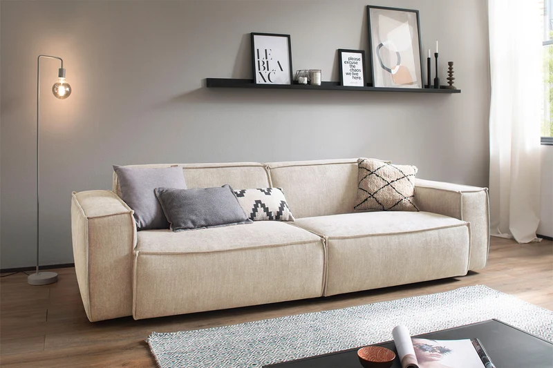 KAWOLA Sitzgruppe SAMU 3-Sitzer 2-Sitzer Chenille-Stoff beige