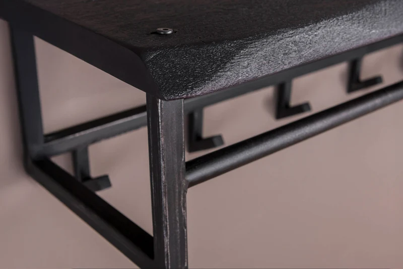 KAWOLA Garderobe ADORA Akazie Metall Hutablage 6 Haken schwarz