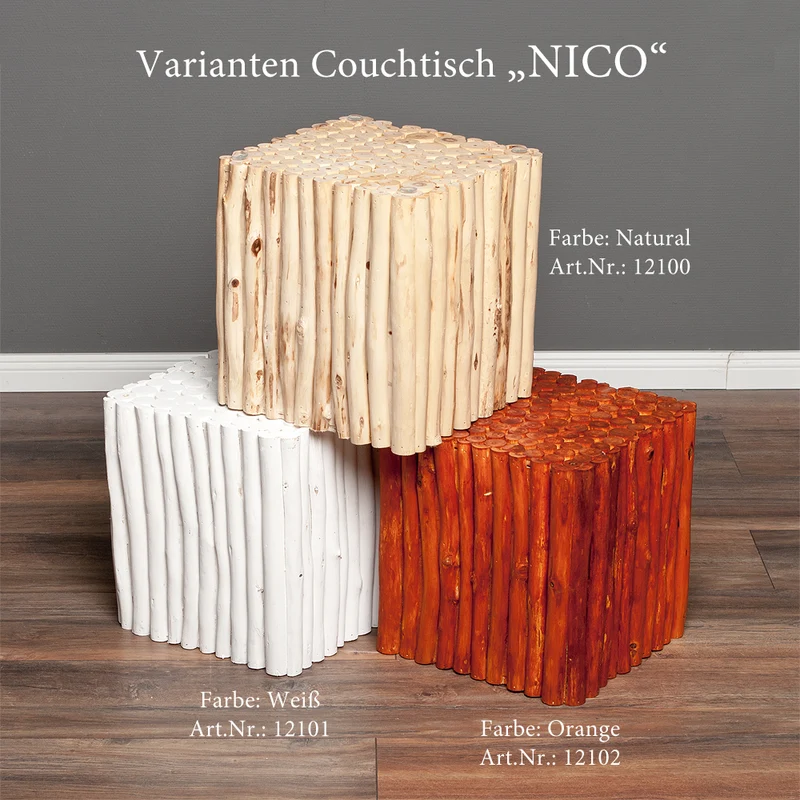 Teak Couchtisch NICO Weiß inkl. Glasplatte 70x70cm