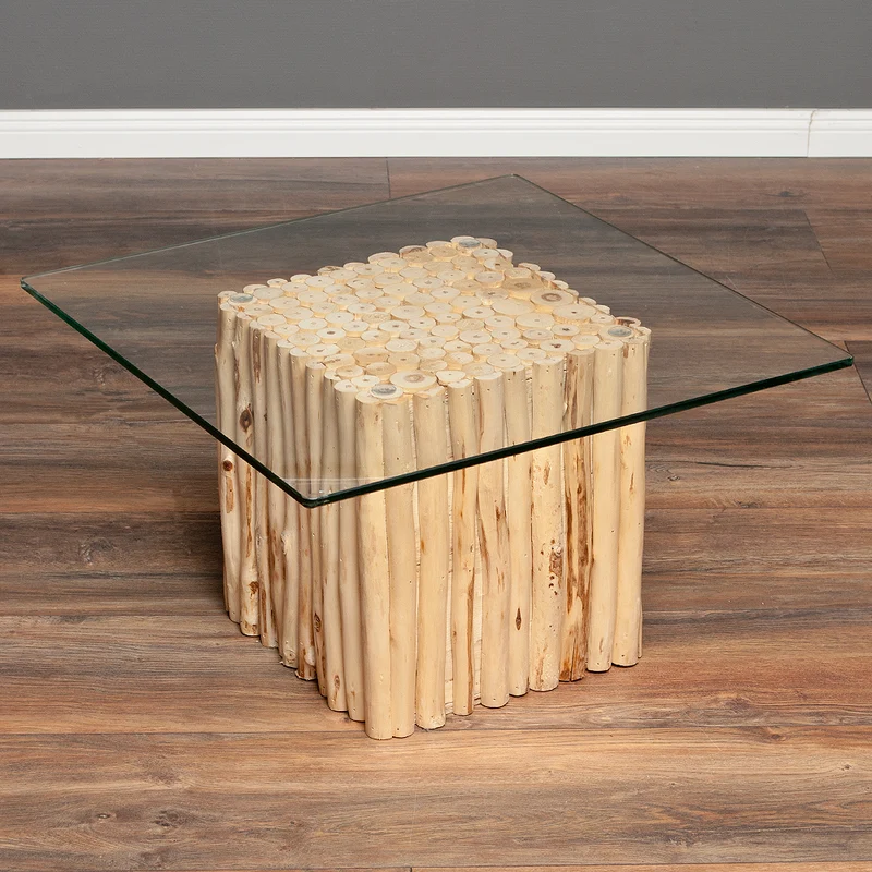 Teak Couchtisch NICO Natural inkl. Glasplatte 70x70cm