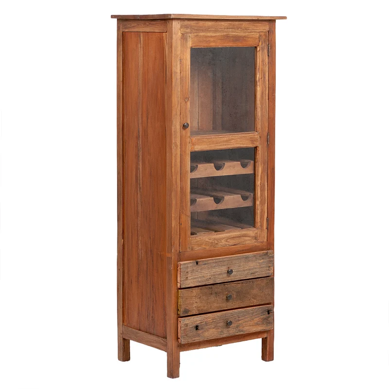 Mahagoni Weinschrank CABINET H154cm Rustic Teak Vitrine