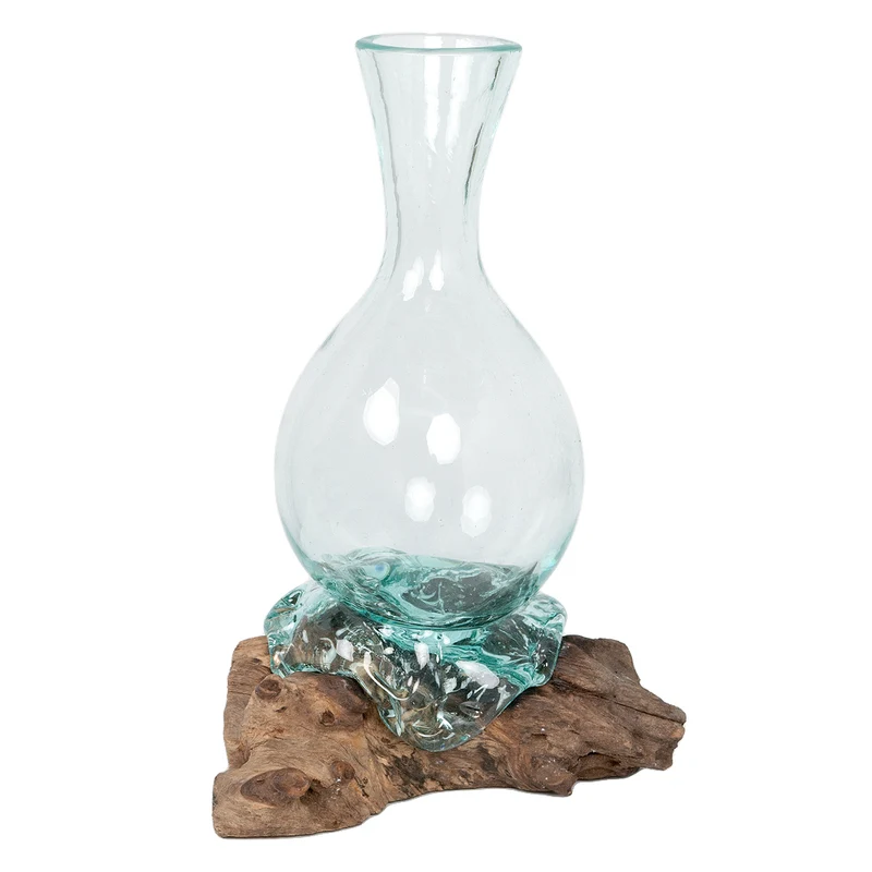 Individuelle Teak Blumenvase DROP ca. H45cm Unikat Glas-Kunstwerk
