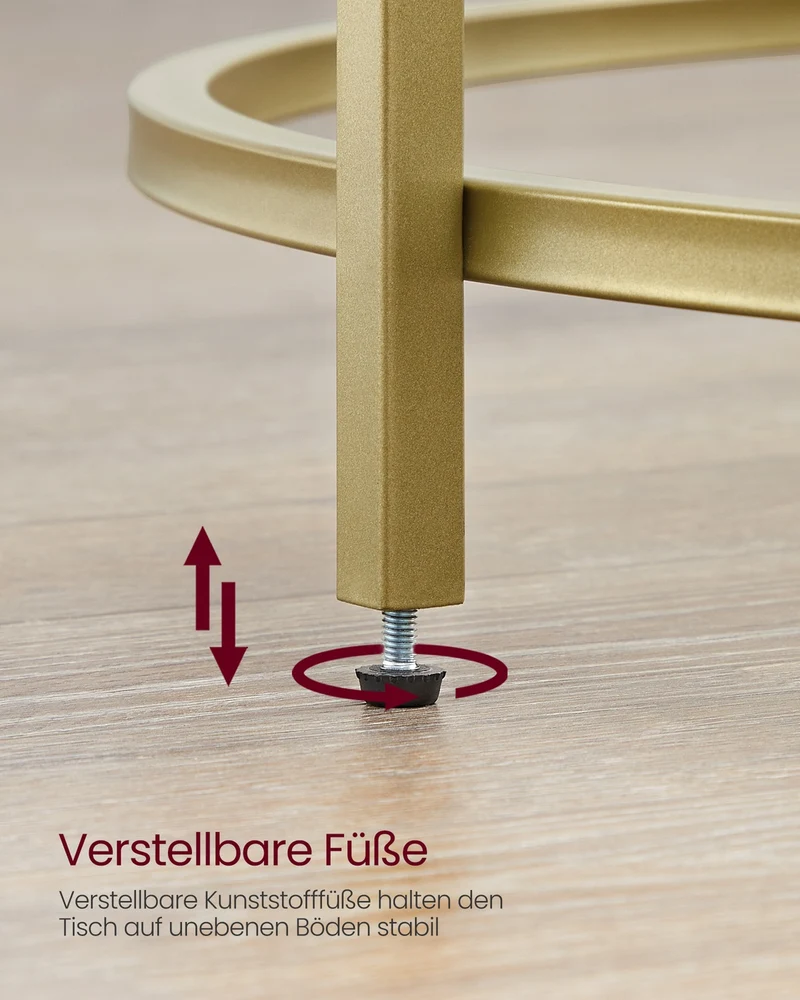 Runder Couchtisch Gold mit Glasplatte – gehärtetes Glas – moderner Retro-Beistelltisch für das Wohnzimmer