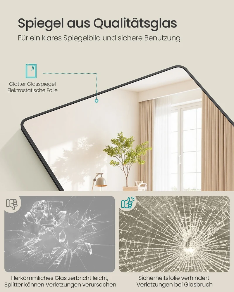 Standspiegel 160 x 50 cm – Rechteckiges Design – Freistehend oder Wandmontage