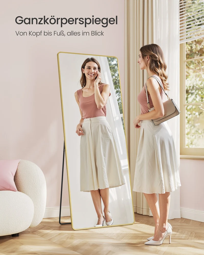Standspiegel 160 x 50 cm – Rechteckiges Design – Freistehend oder Wandmontage