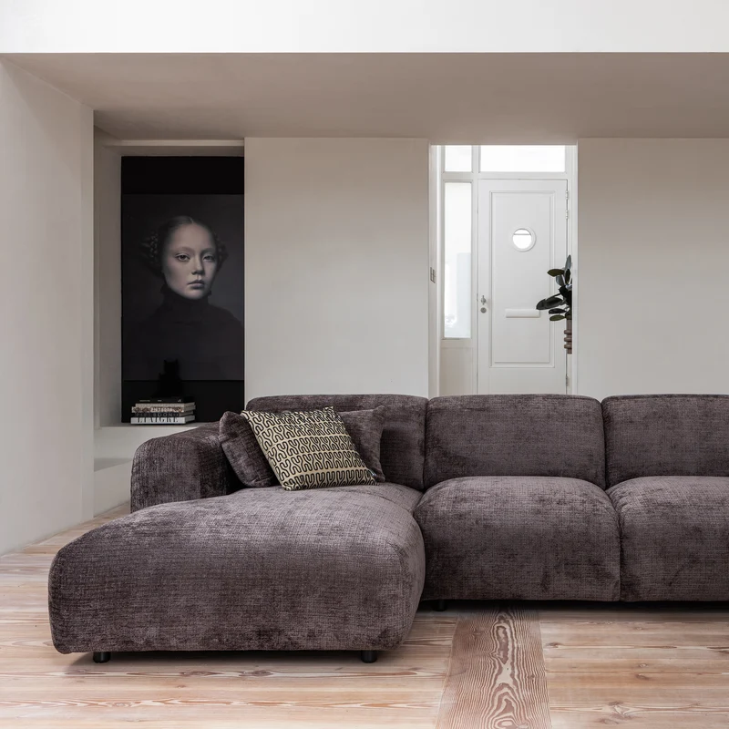 Cloud-Chaiselongue, links, Chenille, warmbraun