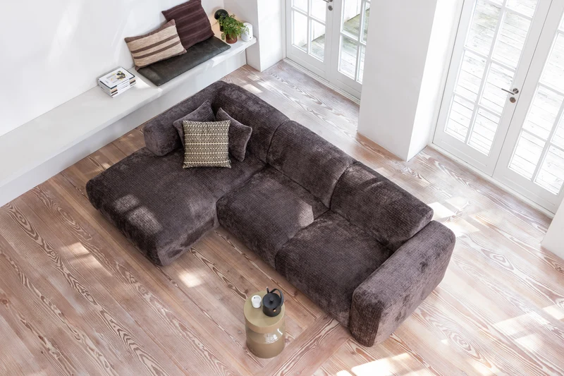 Cloud-Chaiselongue, links, Chenille, warmbraun