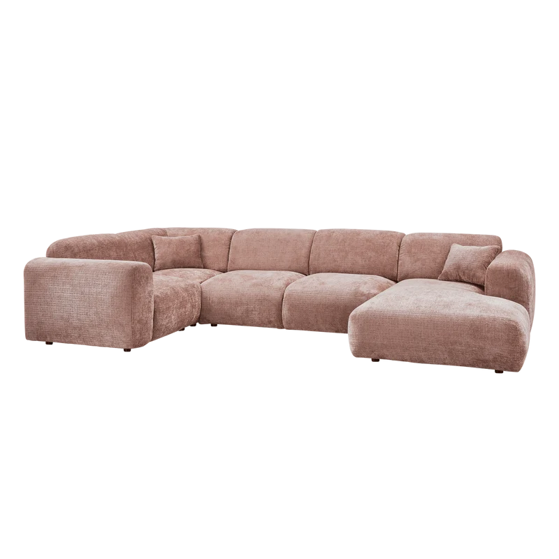 Cloud-Ecksofa links, gewebtes Chenille, taupe/rosa